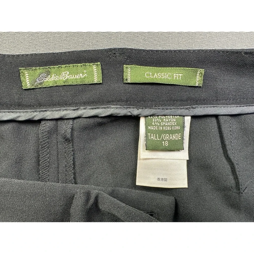 Eddie Bauer Classic‎ Fit Mens Black Dress Pants Flat Front Trousers Size 18 Tall